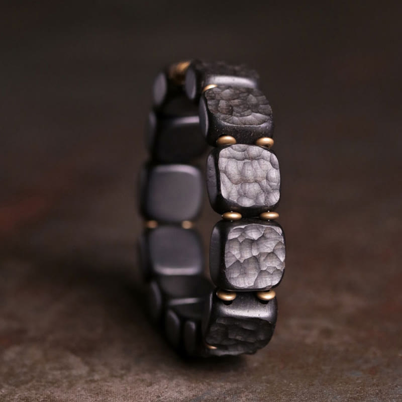 Wear FengShui Retro Ebony Wood Texture Style Copper Peace Balance Bracelet