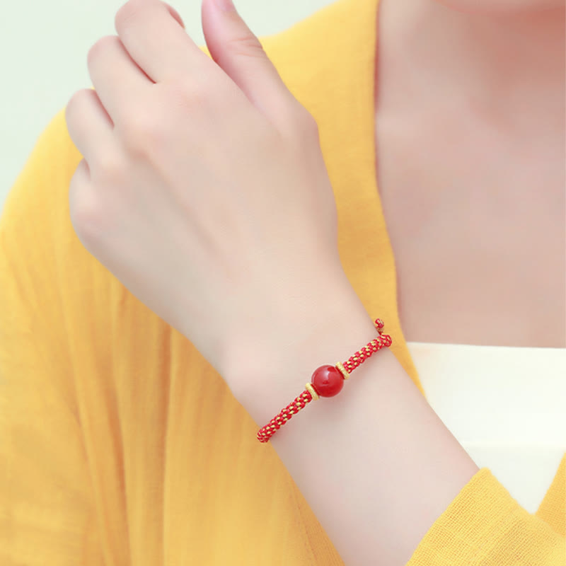 Wear FengShui Handmade Red Agate Amethyst Golden Rutilated Quartz Pink Crystal Bead Calm Braided Bracelet