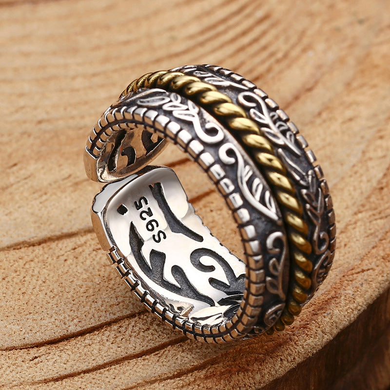 Wear FengShui 925 Sterling Silver Tang Dynasty Flower Design Luck Adjustable Ring