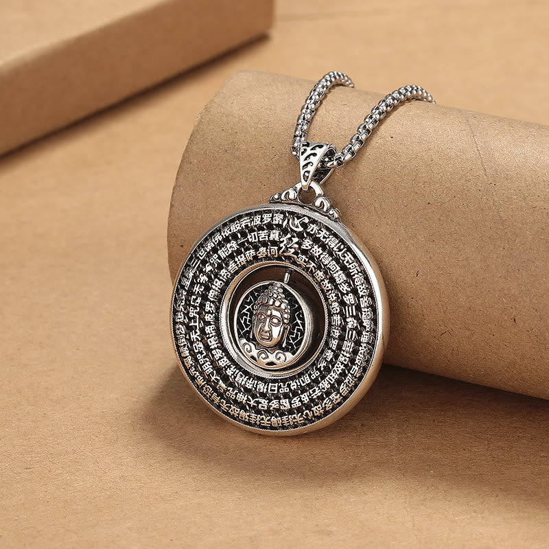 Wear FengShui Heart Sutra Buddha Carved Peace Buckle Design Serenity Rotatable Necklace Pendant