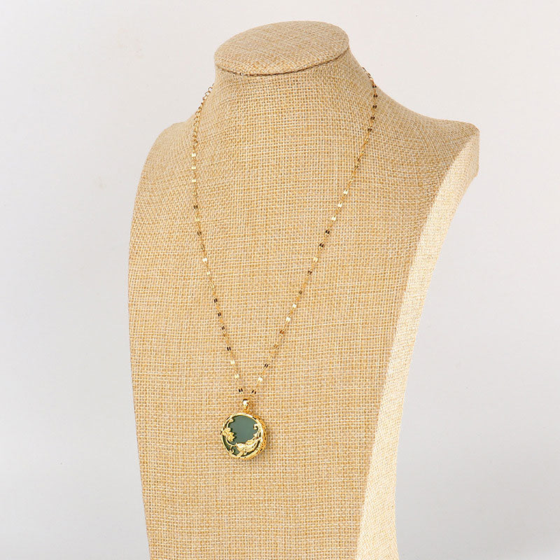 Wear FengShui Natural Jade Koi Fish Lotus Luck Necklace Pendant