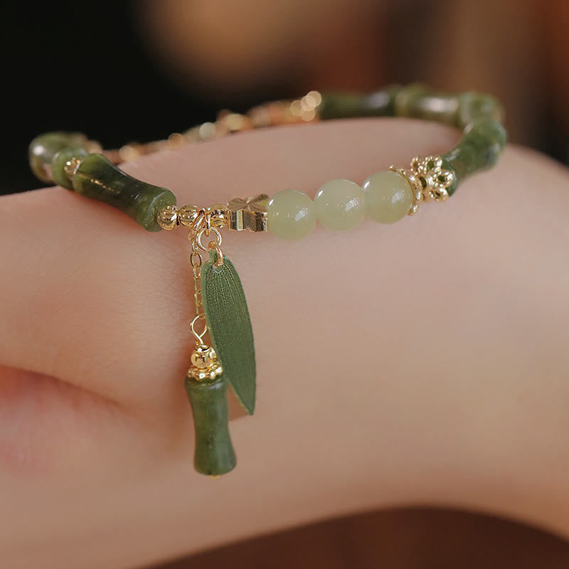 Wear FengShui Jade Bamboo Leaf Lily Of The Valley Pattern Luck Abundance Bracelet