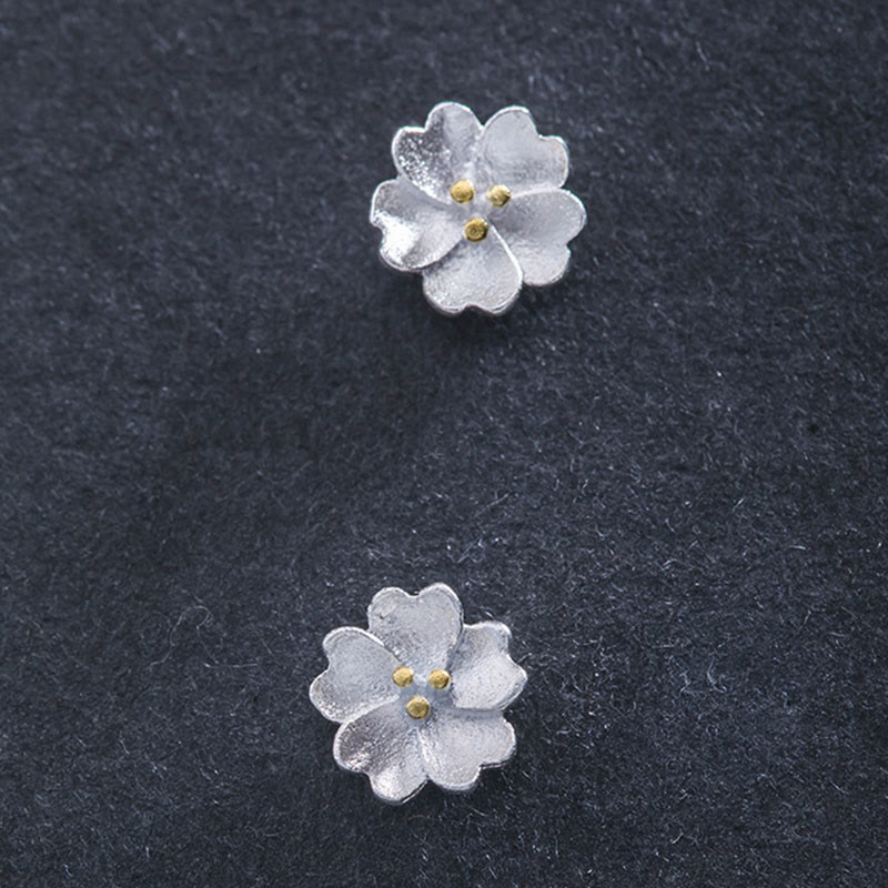 Wear FengShui 925 Sterling Silver Cherry Blossoms Floral Calm Stud Earrings