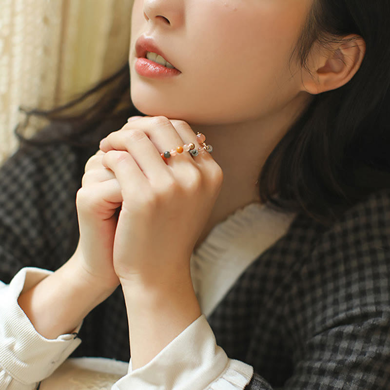 Wear FengShui 14k Gold Plated Copper Fu Lu Shou Crystal Peach Moonstone Happiness Wealth Ring
