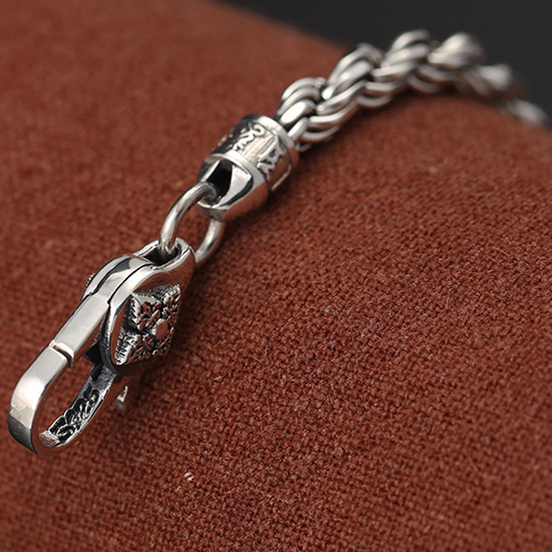Wear FengShui 925 Sterling Silver Tibet Om Mani Padme Hum Double Dorje Vajra Twisted Design Peace Love Bracelet