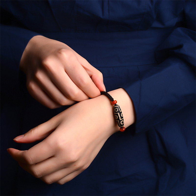 Wear FengShui Tibetan Nine-Eye Dzi Bead Prosperity String Bracelet