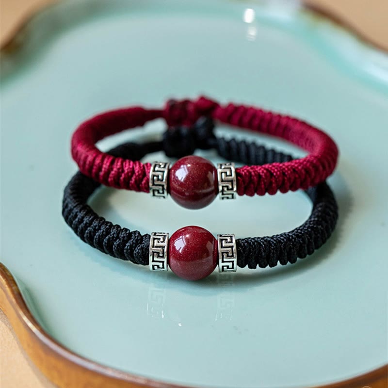 Wear FengShui 925 Sterling Silver Natural Cinnabar Bead Calm Handmade Braided String Bracelet