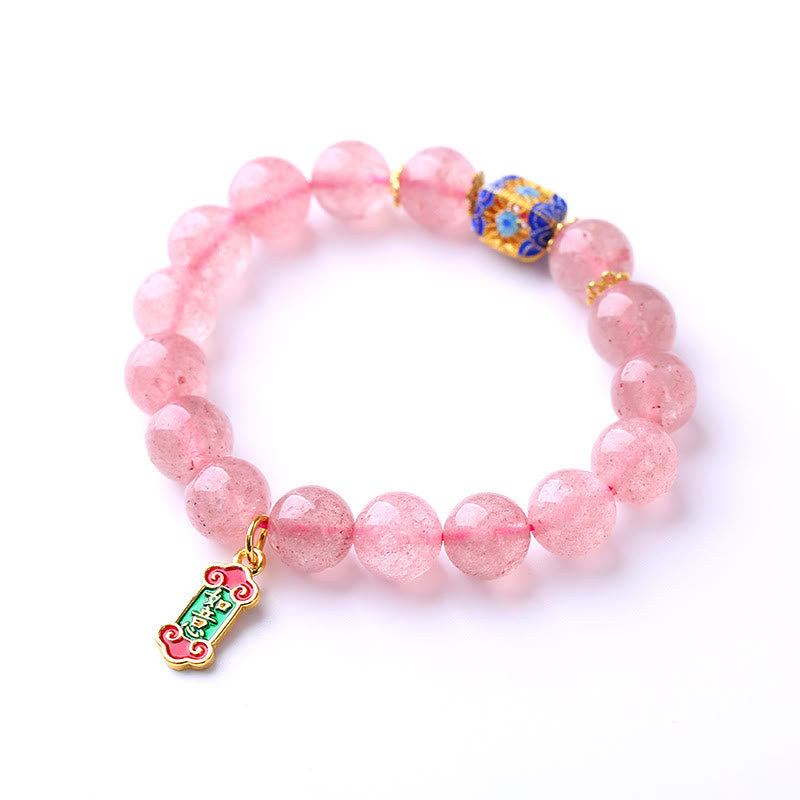 Wear FengShui Strawberry Quartz Positive Ruyi Charm Bracelet