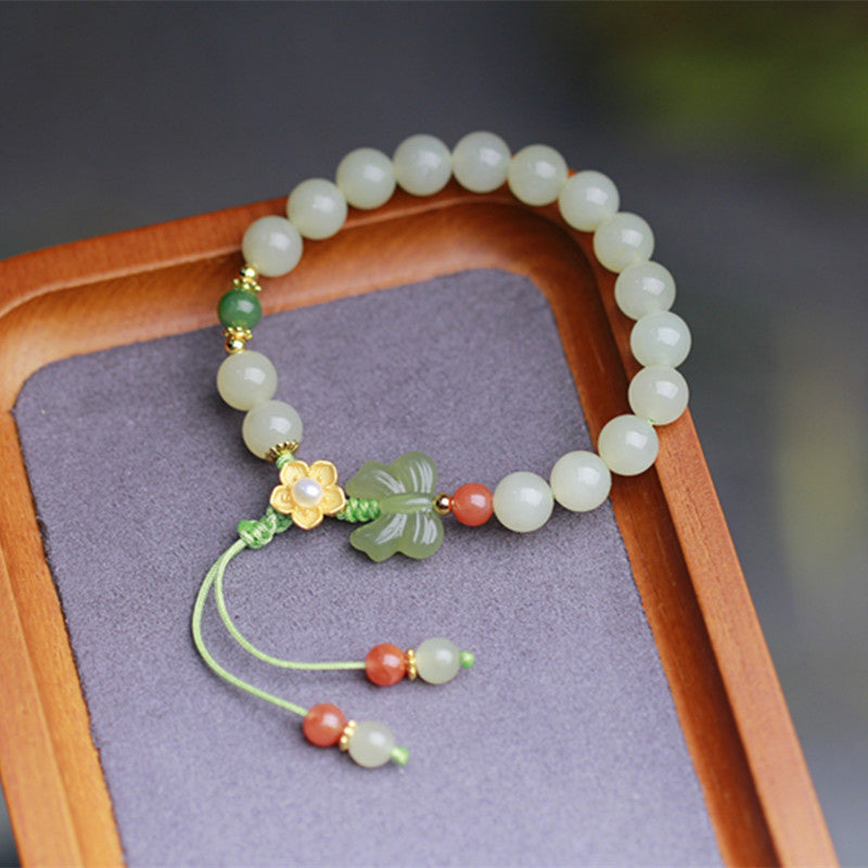 Wear FengShui 925 Sterling Silver Jade Luck Flower Butterfly Bracelet