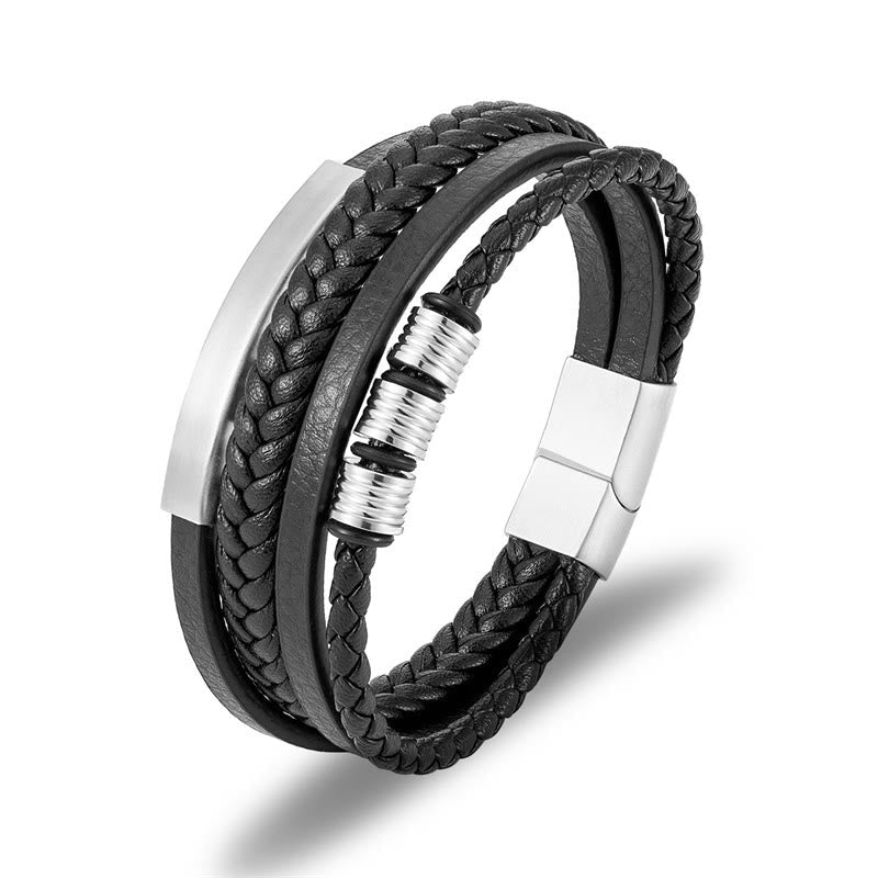 Wear FengShui Leather Multi-Layer Titanium Steel Balance Braided Magnetic Buckle Bracelet