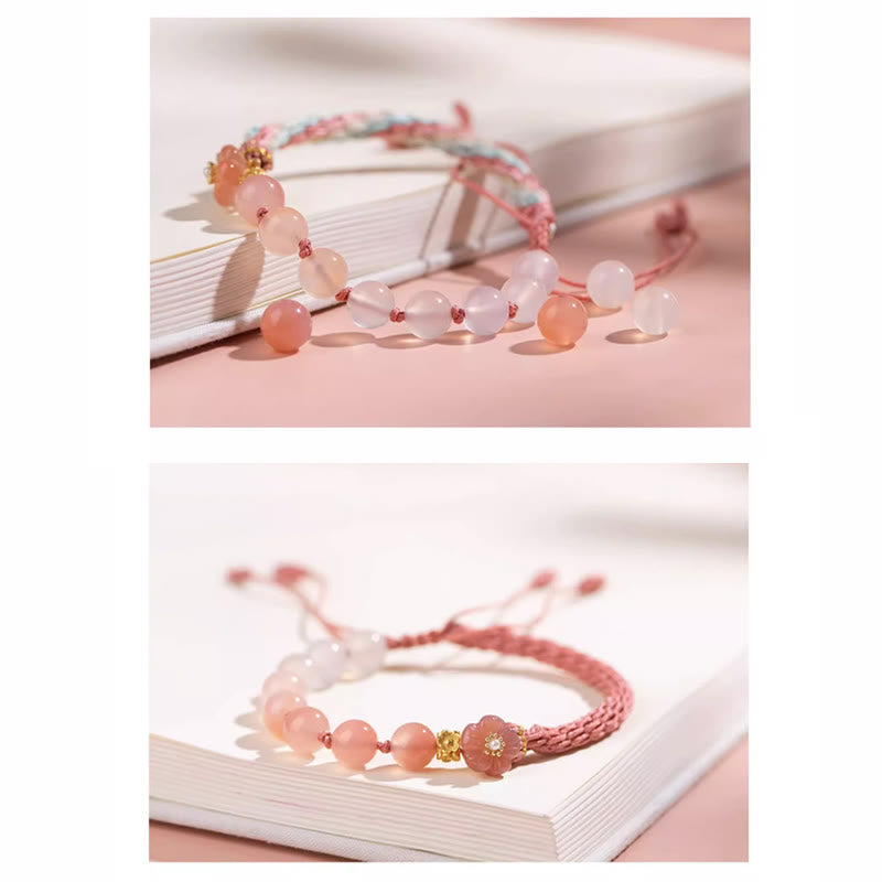 Wear FengShui Natural Gradient Agate Reincarnation Knot Peach Blossom Wealth Luck Handmade String Bracelet