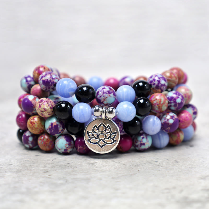 Wear FengShui Natural Purple Miano Real Stone Lotus Mala