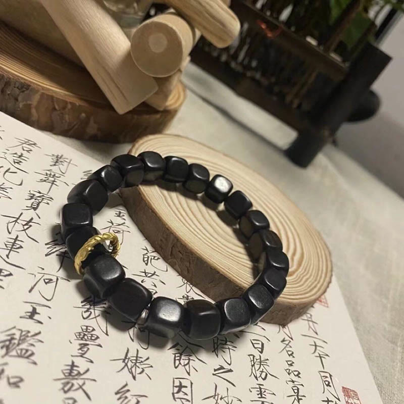 Wear FengShui Tibetan Ebony Wood Square Beads Peace Calm Bracelet