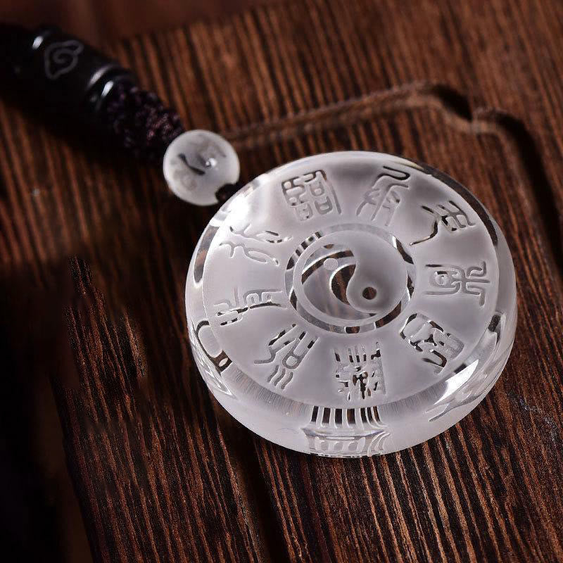 Wear FengShui Taoism Five Sacred Mountains Yin Yang Symbol Liuli Crystal Balance Necklace Pendant Key Chain