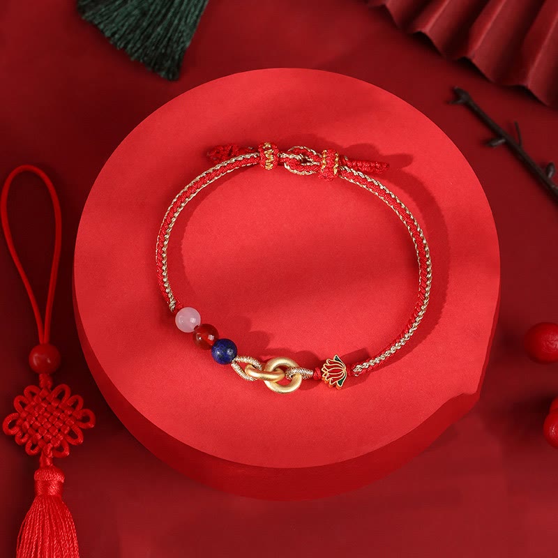Wear FengShui 925 Sterling Silver Double Peace Buckle Lotus Auspicious Bracelet