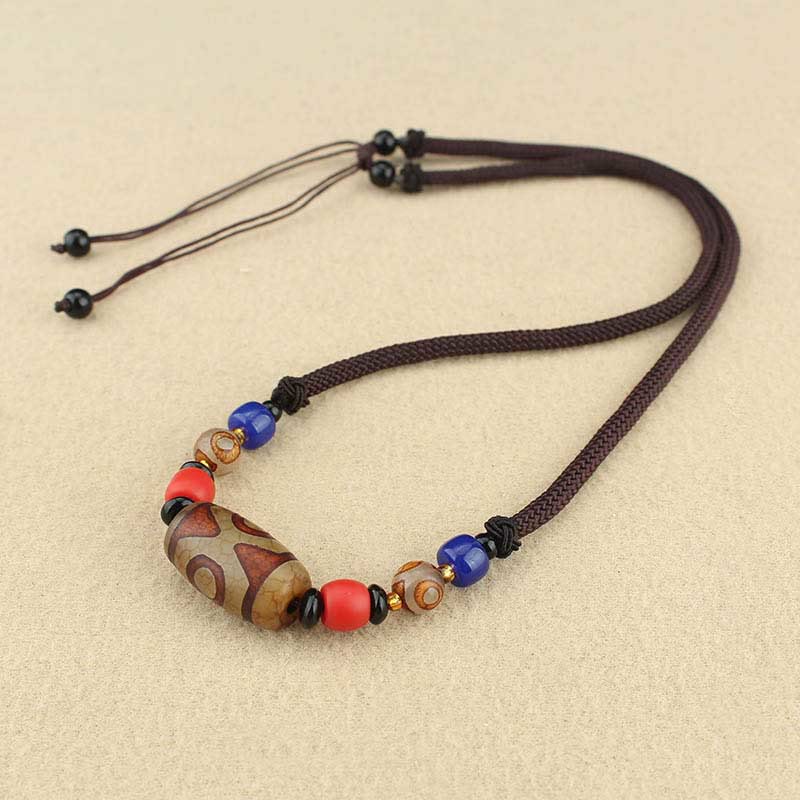 Wear FengShui Tibetan Nine-Eye Dzi Bead Three-eyed Dzi Bead Protection String Necklaces Pendant