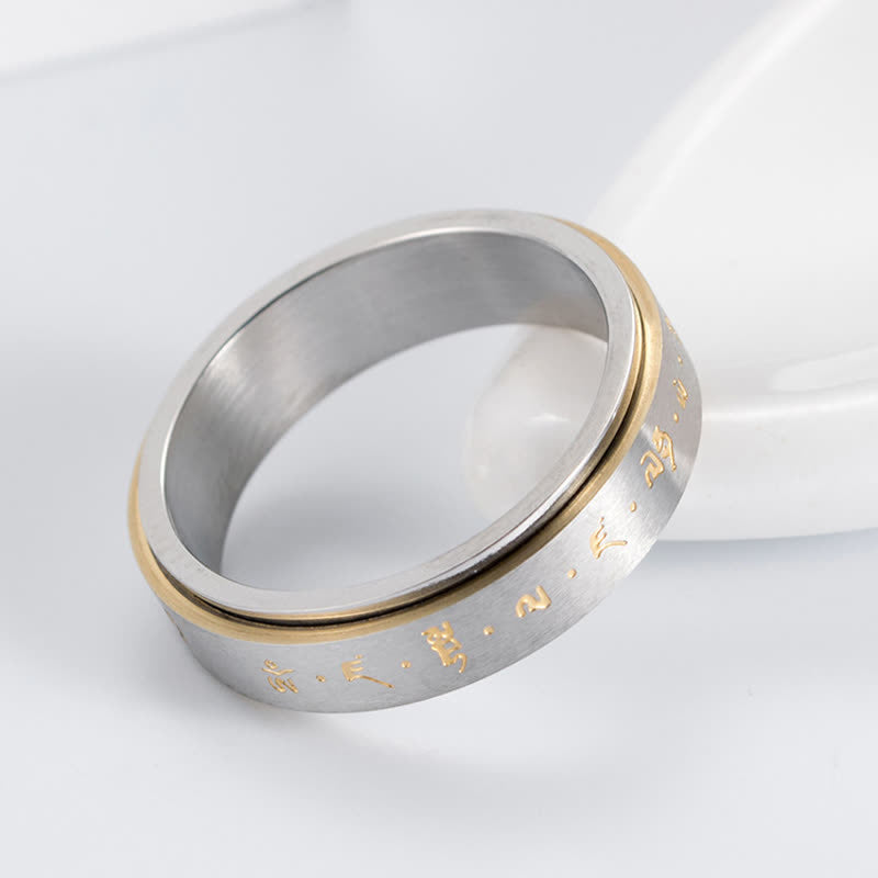 Wear FengShui Mantra Titanium Steel Balance Rotatable Ring