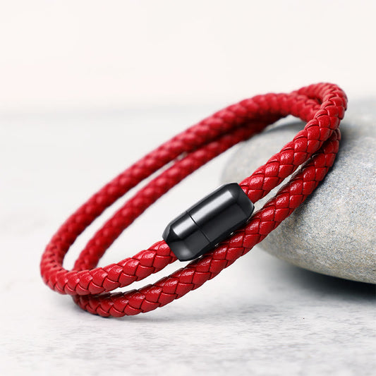 Wear FengShui Genuine Leather Red String Protection Magnetic Buckle Bracelet