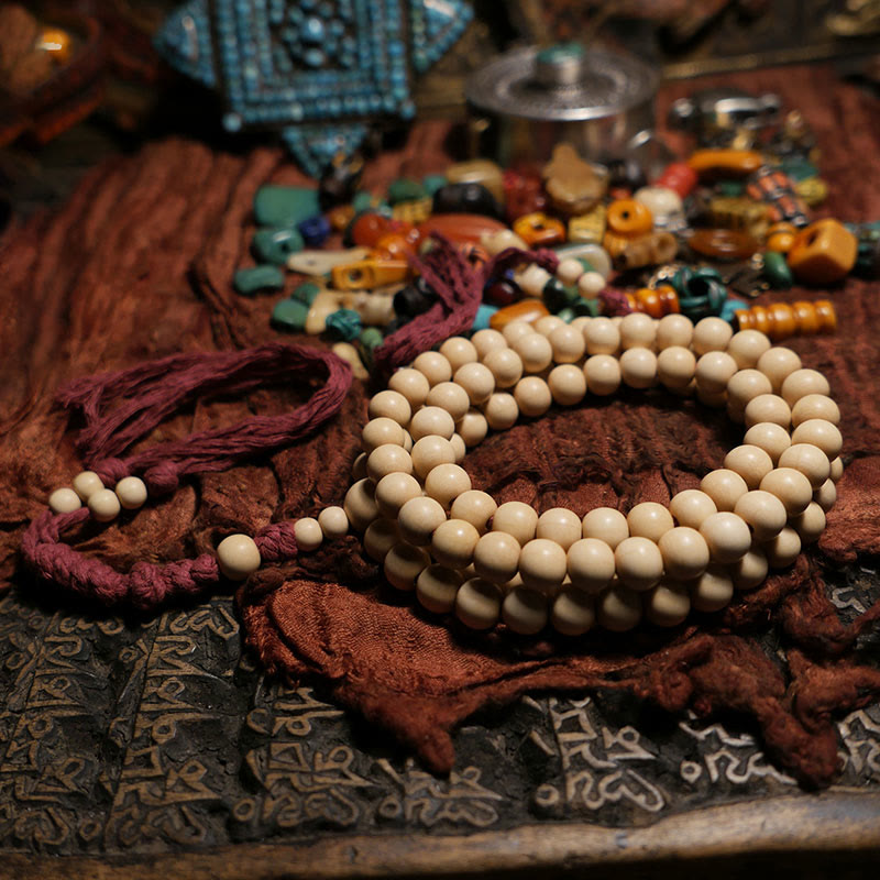 Wear FengShui 108 Mala Beads Abelia Biflora Wood Warding Off Evil Spirits Wrist Mala