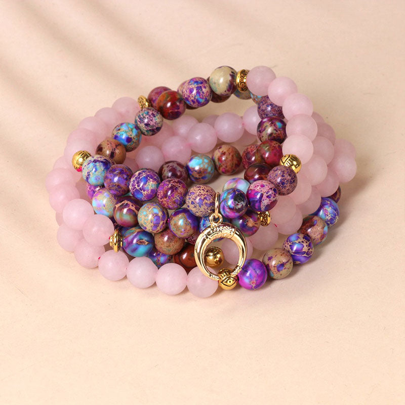 Wear FengShui 108 Beads Miano Real Pink Crystal Mala Healing Bracelet