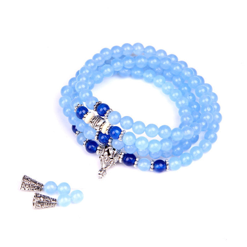 Wear FengShui 108 Beads Blue Crystal Healing Bracelet Mala