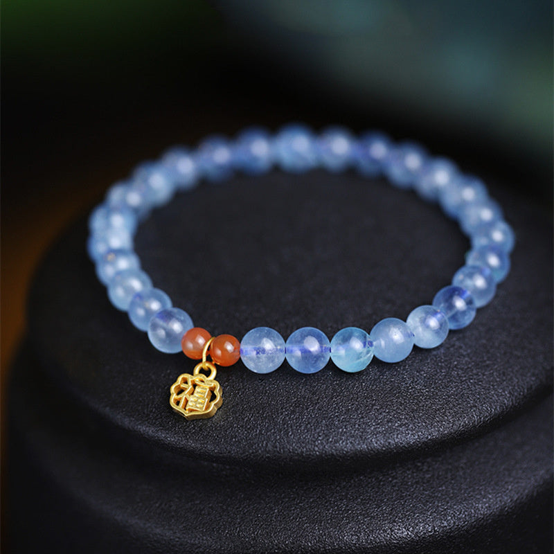 Wear FengShui Natural Aquamarine Red Agate Healing Charm Bracelet