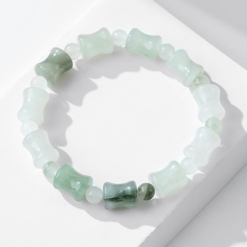 Wear FengShui Jade Coconut Shell Bamboo Pattern Abundance Luck Bracelet