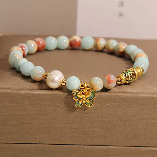 Wear FengShui Shoushan Stone Pearl Butterfly Wealth Bracelet