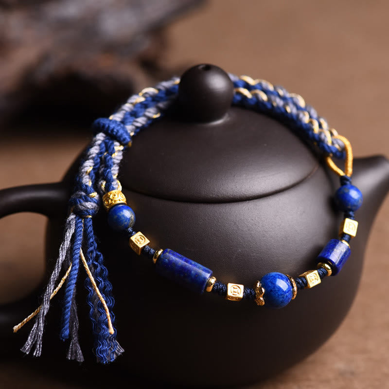 Wear FengShui Handmade Natural Lazurite Bead Positive Rope Bracelet