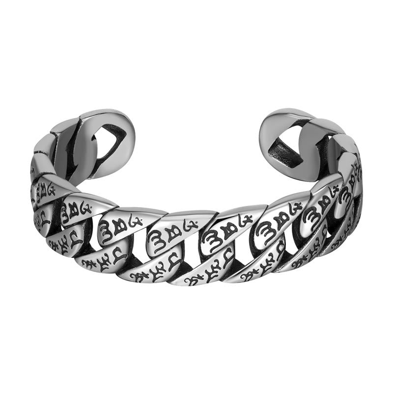 Wear FengShui Tibetan Om Mani Padme Hum Mantra Titanium Steel Peace Cuf Bangle Bracelet