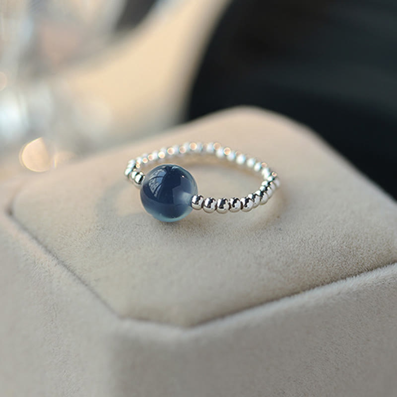 Wear FengShui 925 Sterling Silver Blue Candy Agate Healing Bead Ring