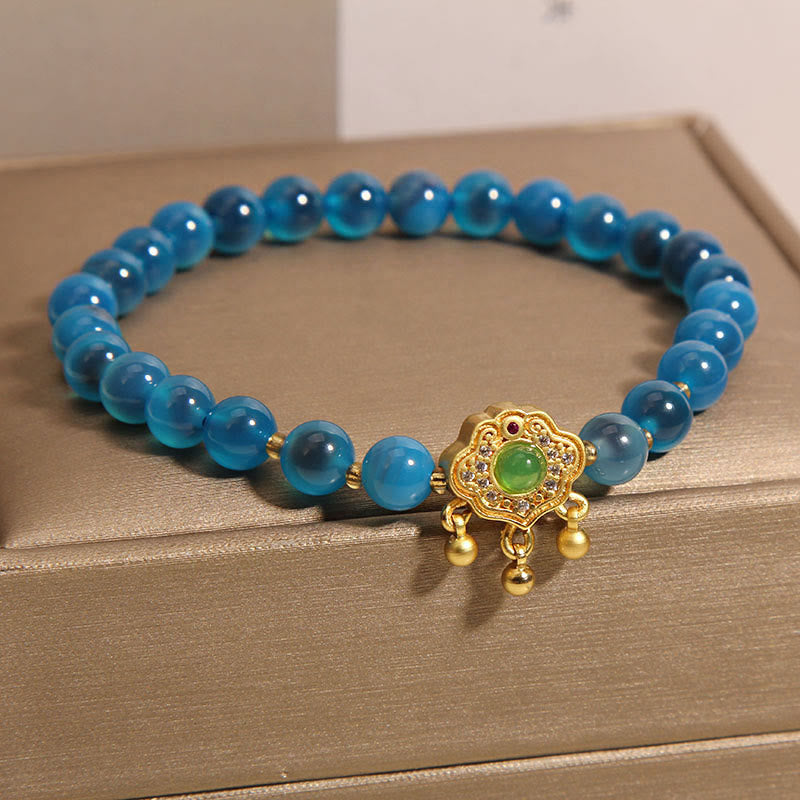 Wear FengShui Blue Candy Agate Chinese Lock Charm Healing Bracelet