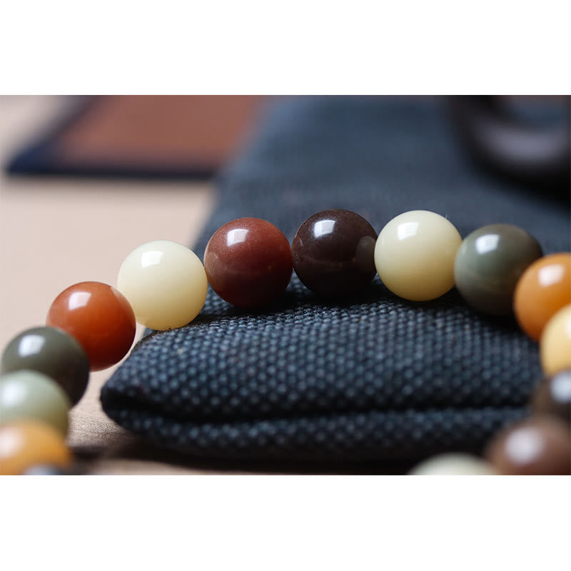 Wear FengShui Natural Multicolored Gradient Bodhi Seed Liuli Glass Charm Peace Bracelet