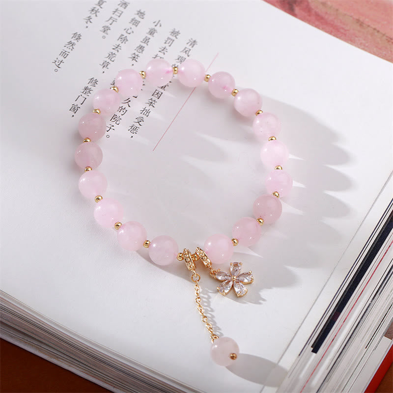 Wear FengShui Natural Pink Crystal Plum Blossom Love Bracelet