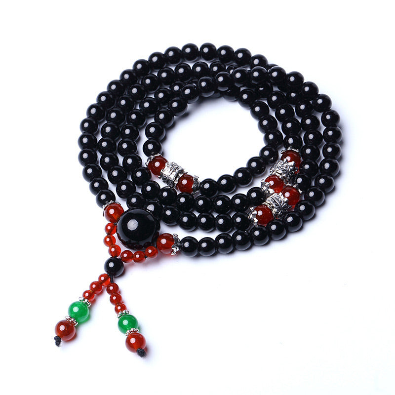 Wear FengShui 108 Beads Natural Black Obsidian Tiger Eye Mala Bracelet