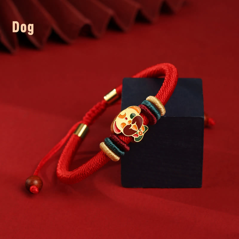Wear FengShui Handmade 925 Sterling Silver Year of the Dragon Cute Chinese Zodiac Luck Braided Red Bracelet