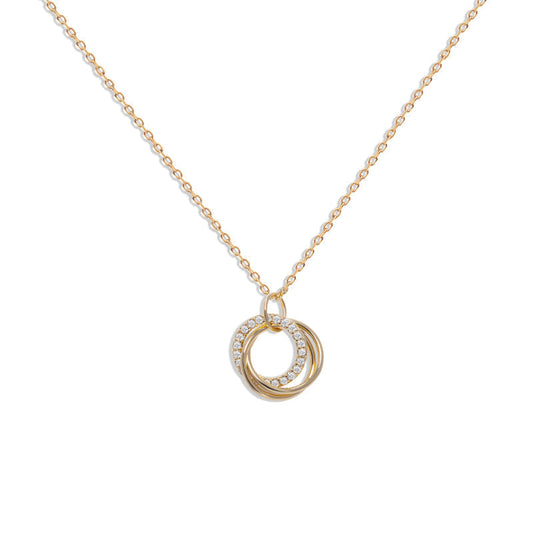 Gold Double Circle Cubic Zirconia Necklace for Women