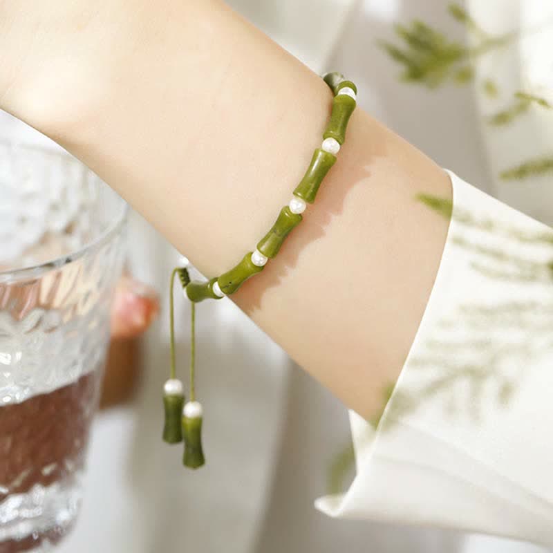 Wear FengShui Natural Peridot Bamboo Pattern Love Peace Bracelet