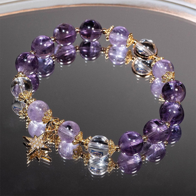 Wear FengShui Natural Amethyst Inner Peace Healing Star Charm Bracelet