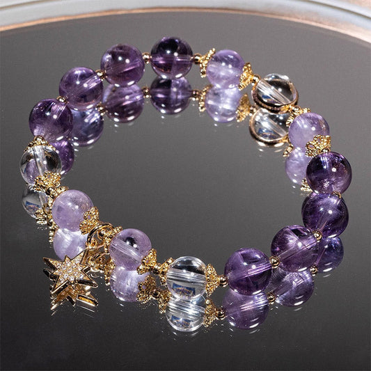 Wear FengShui Natural Amethyst Inner Peace Healing Star Charm Bracelet