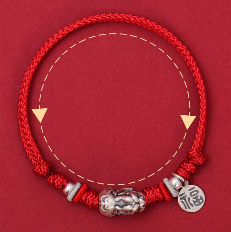 Wear FengShui 925 Sterling Silver PiXiu Fu Character Wealth Luck Handmade Braided Bracelet