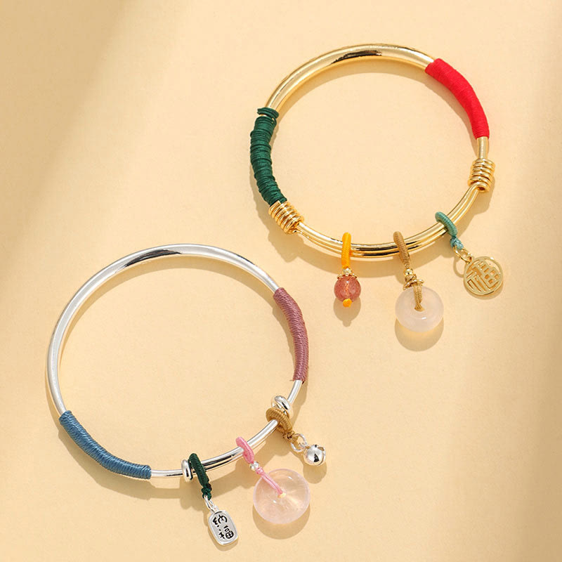 Wear FengShui Pink Crystal Peace Buckle Lucky Flower Love Bracelet Bangle
