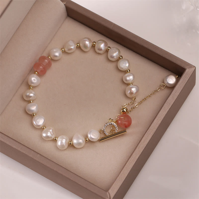 Wear FengShui Pearl Green Strawberry Quartz Bead Healing Chain Bracelet