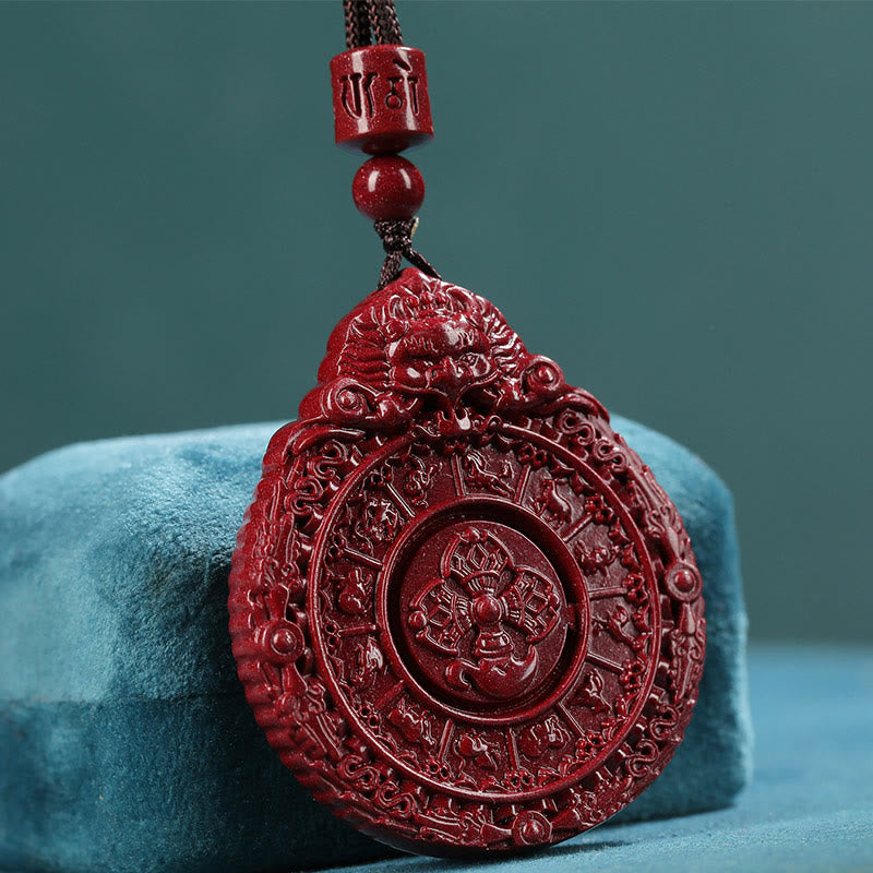 Wear FengShui Chinese Zodiac Natural Cinnabar Bagua Amulet Keep Away Evil Spirits Necklace Pendant
