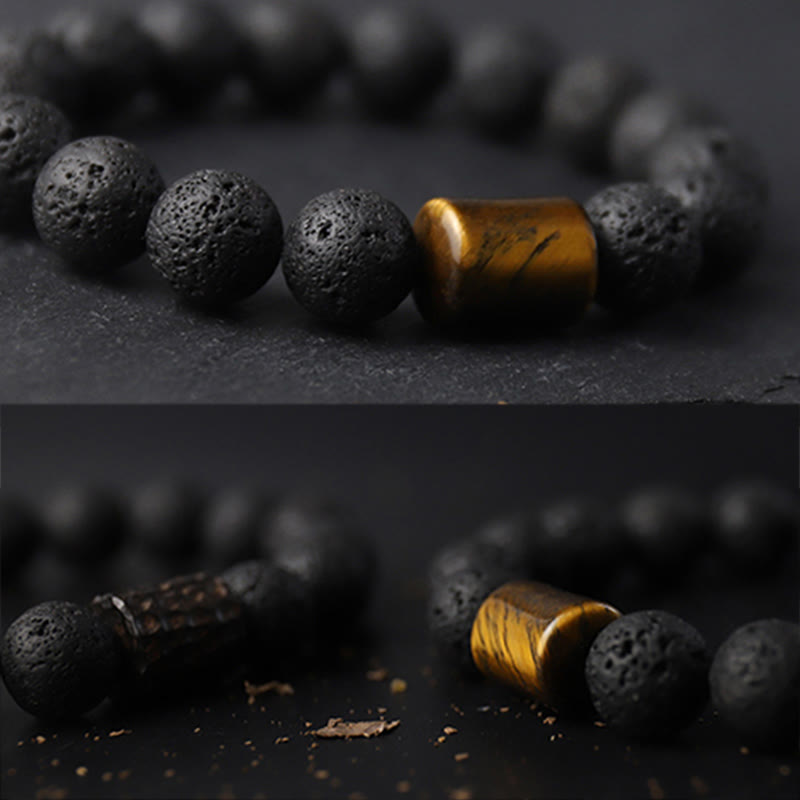 Wear FengShui Lava Rock Ebony Wood Tiger Eye Healing Bracelet