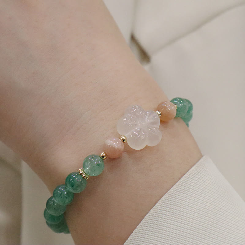 Wear FengShui Natural Green Strawberry Quartz Chalcedony Flower Gratitude Bracelet