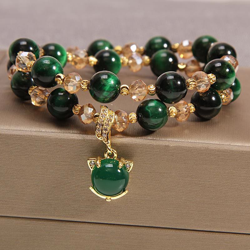 Wear FengShui Tiger Eye Pixiu Fox Money Bag Protection Self Confidence Double Wrap Bracelet