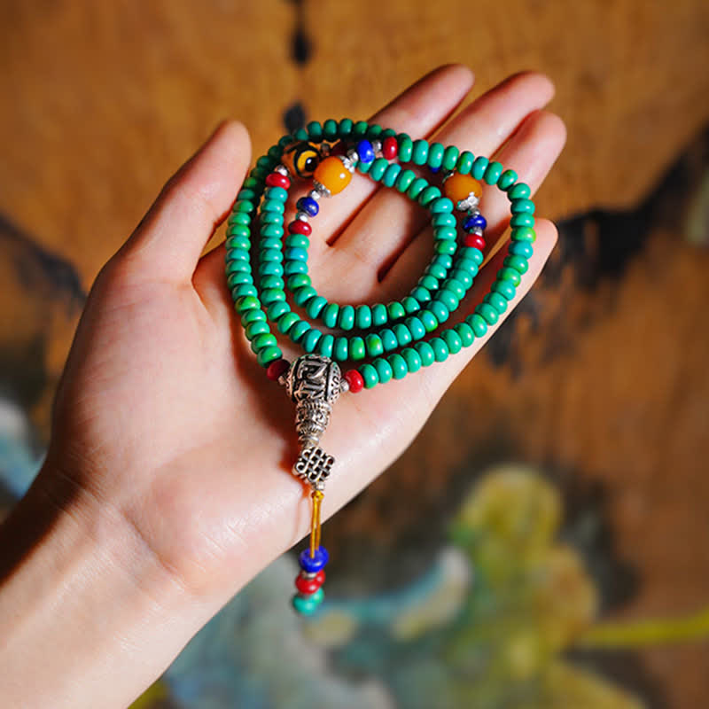Wear FengShui 108 Mala Beads Tibetan Turquoise Dzi Bead Protection Bracelet