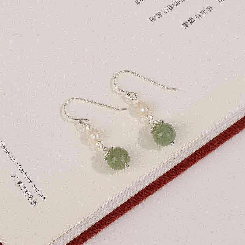 Wear FengShui 925 Sterling Silver Natural Pearl Jade Wisdom Earrings