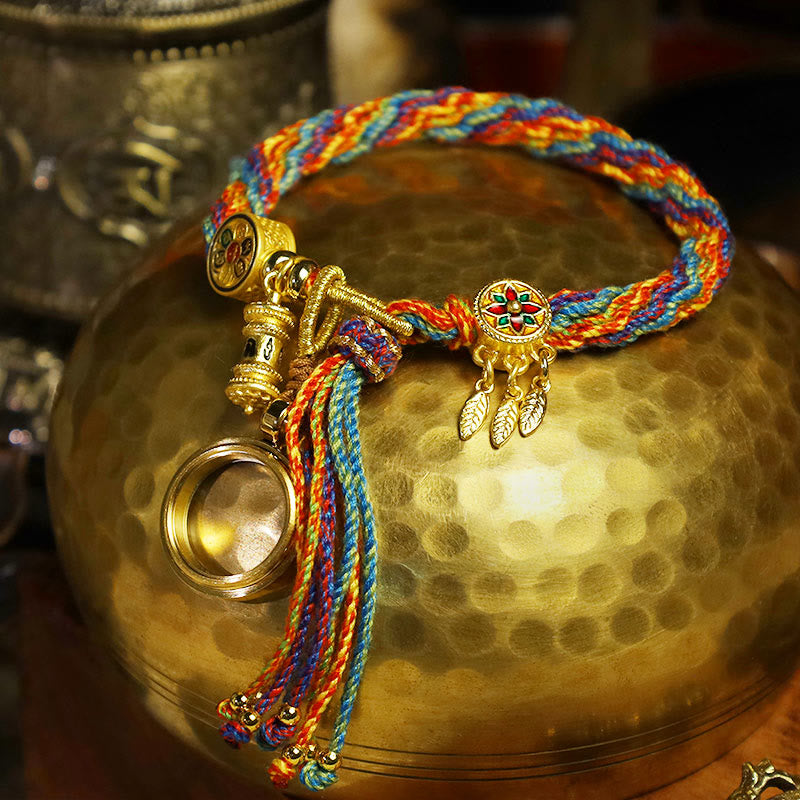 Wear FengShui Tibetan Om Mani Padme Hum Dreamcatcher Luck Colorful Reincarnation Knot String Bracelet